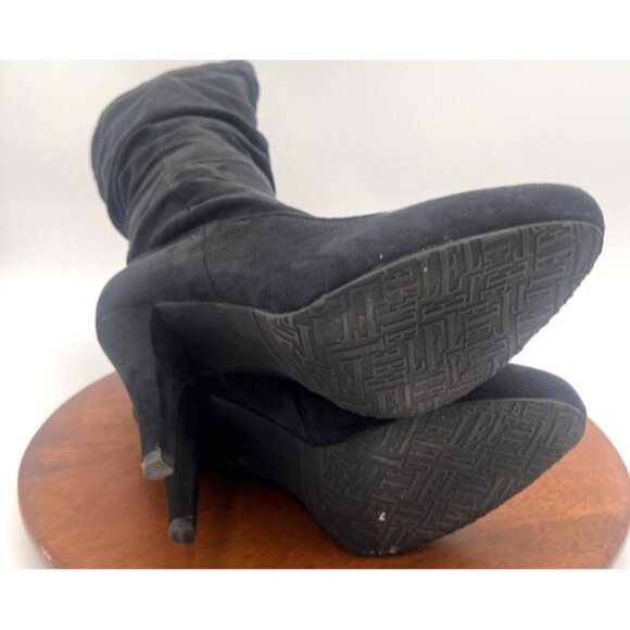 Elle Black Suede Pointed Toe Slouchy Heeled Mid-Calf Boots Size 6M Whimsigoth - Picture 10 of 14